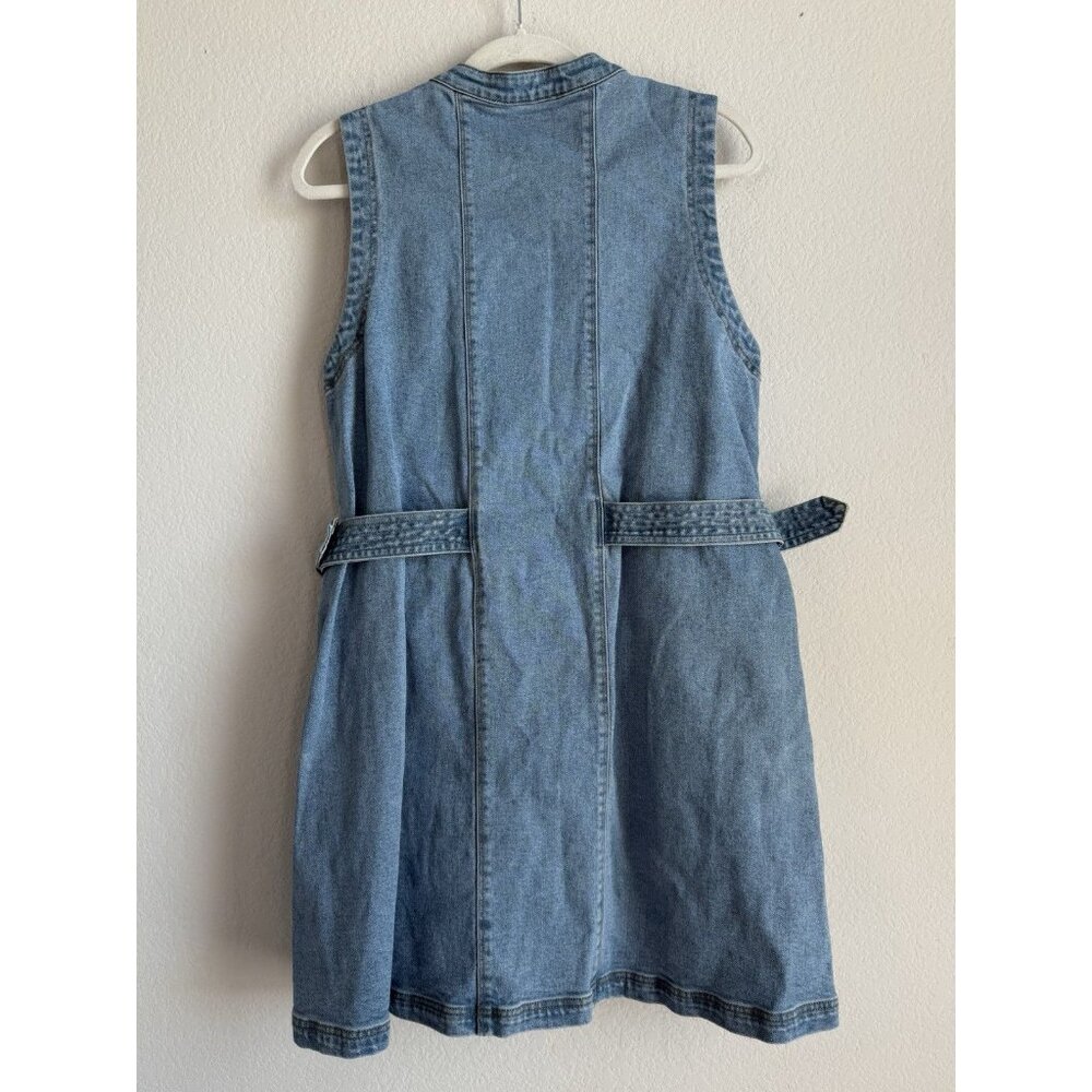 Blue B Denim Mini Dress Belt Buckle Straps Womens Large Festival Concert Western - Picture 8 of 16